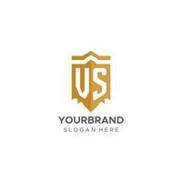 Monogramm vs. Logo mit Schild geometrisch Form, elegant Luxus Initiale Logo Design vektor