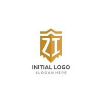 Monogramm zi Logo mit Schild geometrisch Form, elegant Luxus Initiale Logo Design vektor