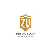 Monogramm zv Logo mit Schild geometrisch Form, elegant Luxus Initiale Logo Design vektor