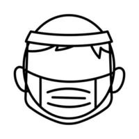 Mann trägt medizinische Maske und Schildzubehörlinie Stilsymbol vektor
