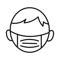 Mann trägt medizinische Maske Atmungszubehör Linienstil-Symbol vektor