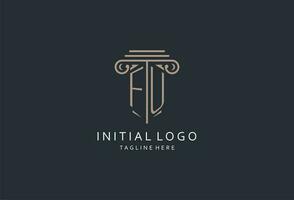 fu monogram logotyp med pelare form ikon, lyx och elegant design logotyp för lag fast första stil logotyp vektor