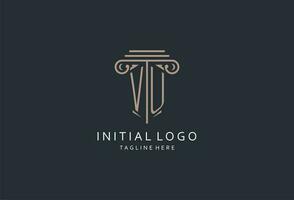vu Monogramm Logo mit Säule gestalten Symbol, Luxus und elegant Design Logo zum Gesetz Feste Initiale Stil Logo vektor