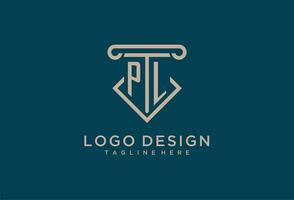 pl Initiale mit Säule Symbol Design, sauber und modern Rechtsanwalt, legal Feste Logo vektor