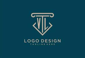 vl Initiale mit Säule Symbol Design, sauber und modern Rechtsanwalt, legal Feste Logo vektor