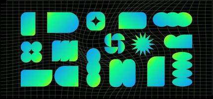 geometrisch holographisch Rahmen Formen auf ein schwarz Hintergrund. abstrakt Hintergründe, Muster, Cyberpunk Elemente im modisch psychedelisch Rave Stil. Retro-futuristisch Ästhetik von das 2000er. vektor