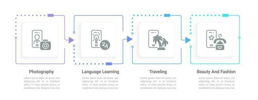 appar för hobbies infographic Diagram design mall. fritid aktiviteter. redigerbar infochart med ikoner. instruktions- grafik med steg sekvens. visuell data presentation vektor