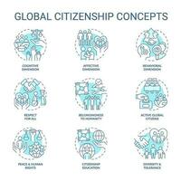 global medborgarskap turkos begrepp ikoner uppsättning. hållbar utveckling aning tunn linje Färg illustrationer. isolerat symboler. redigerbar stroke vektor