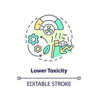 niedriger Toxizität Konzept Symbol. biologisch abbaubar Kunststoffe. bio basierend Materialien Vorteil Idee dünn Linie Illustration. isoliert Gliederung Zeichnung. editierbar Schlaganfall vektor