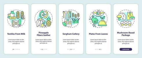 bio basierend Materialien Beispiele Onboarding Handy, Mobiltelefon App Bildschirm. Komplettlösung 5 Schritte editierbar Grafik Anleitung mit linear Konzepte. ui, ux, gui Vorlage vektor