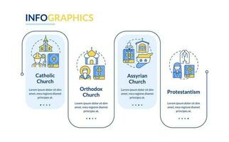 Christian Kirchen Rechteck Infografik Vorlage. Geständnisse. Daten Visualisierung mit 4 Schritte. editierbar Zeitleiste die Info Diagramm. Arbeitsablauf Layout mit Linie Symbole vektor