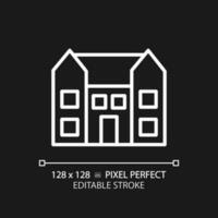 herrgård pixel perfekt vit linjär ikon för mörk tema. stor bostad hus. lyx verklig egendom. inköp fast egendom. bostad. tunn linje illustration. isolerat symbol för natt läge. redigerbar stroke vektor