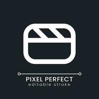 Video Datei Pixel perfekt Weiß linear ui Symbol zum dunkel Thema. Film Produktion Software. Aufnahmen Bearbeitung. Vektor Linie Piktogramm. isoliert Benutzer Schnittstelle Symbol zum Nacht Modus. editierbar Schlaganfall