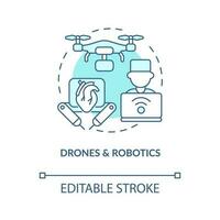 drönare och robotik turkos begrepp ikon. posta covid sjukvård. innovationer abstrakt aning tunn linje illustration. isolerat översikt teckning. redigerbar stroke vektor