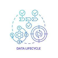 Daten Lebenszyklus Blau Gradient Konzept Symbol. Information Verwendungszweck Stufen. Phasen von Datenbank Prozess abstrakt Idee dünn Linie Illustration. isoliert Gliederung Zeichnung vektor