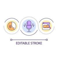 Stimme Suche Optimierung Schleife Konzept Symbol. fragen Fragen abstrakt Idee dünn Linie Illustration. Dirigieren verbal sucht. isoliert Gliederung Zeichnung. editierbar Schlaganfall vektor