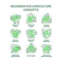 regenerativ Landwirtschaft Grün Konzept Symbole Satz. Gartenarbeit und Landwirtschaft Ansatz Idee dünn Linie Farbe Illustrationen. isoliert Symbole. editierbar Schlaganfall vektor