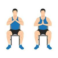 man håller på med sittande ärm bön sträcka träning. vektor
