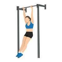 kvinna håller på med ihålig kropp håll magmuskler eller ihålig hänga träning. vektor