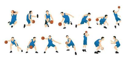 Basketball Spieler. Silhouette von anders Basketball Spieler im anders spielen Positionen. eben Vektor Illustration isoliert auf Weiß Hintergrund