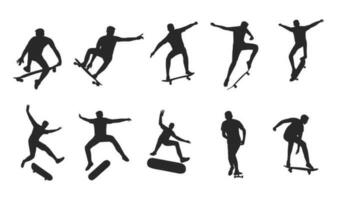de uppsättning av skateboardåkare. man håller på med skateboard träning. platt vektor illustration isolerat på vit bakgrund