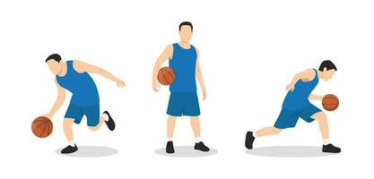 Basketball Spieler. Gruppe von 3 anders Basketball Spieler im anders spielen Positionen. vektor