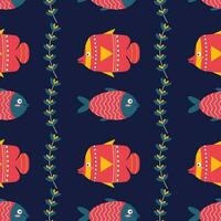 Muster auf ein Marine Thema mit Seetang, Fisch, Ornament. vektor