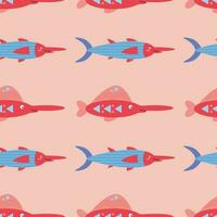 mönster på en marin tema med fisk, tång, prydnad. vektor