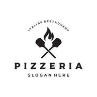 Pizza Logo Vorlage Design mit Schaufel und Backstein ofen.logo zum Geschäft, Restaurant, italienisch Lebensmittel. vektor