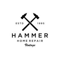 retro årgång korsade hammare och naglar logotyp mall design.logotyp för Hem reparera service, snickeri, märken, träbearbetning. vektor