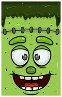Lycklig uttryck av grön zombie ansikte karaktär tecknad serie. tapet, omslag, märka och förpackning design. vektor