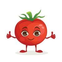 vegetabiliska tecknad serie karaktär - tomat. vegetabiliska med en ansikte, vapen och ben. vektor grafisk.
