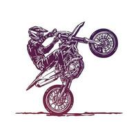 extrem supermoto cyklist wheelie freestyle tecknad serie illustration vektor