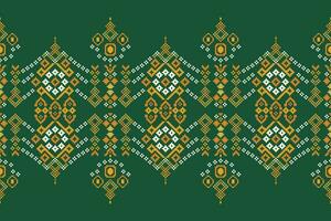 etnisk geometrisk tyg mönster korsa stitch.ikat broderi etnisk orientalisk pixel mönster grön bakgrund. abstrakt, vektor, illustration. textur, kläder, ram, dekoration, motiv, siden tapet. vektor