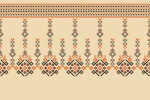 ethnisch geometrisch Stoff Muster Kreuz Stich.ikat Stickerei ethnisch orientalisch Pixel Muster braun Sahne Hintergrund. abstrakt, vektor, illustration. Textur, Rahmen, Dekoration, Motive, Seide Hintergrund. vektor