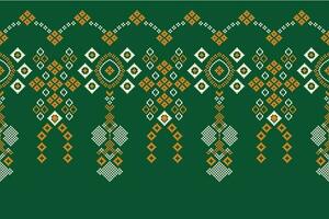 ethnisch geometrisch Stoff Muster Kreuz Stich.ikat Stickerei ethnisch orientalisch Pixel Muster Grün Hintergrund. abstrakt, vektor, illustration. Textur, Kleidung, Rahmen, Dekoration, Motive, Seide Hintergrund. vektor