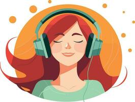 söt flicka lyssnande till musik lugnt illustration, glad flicka lyssnande till musik vektor