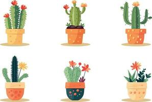 einstellen von Wüste Pflanze Töpfe Vektor Illustration, einstellen von Kaktus Pflanze Töpfe Vektor Illustration, einstellen von Innen- Pflanze Töpfe Illustration