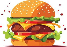 färgrik färsk mat bröd, ost, frukt, och grönsaker på vit bakgrund, burger illustration på isolerat vit bakgrund vektor