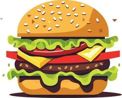färgrik färsk mat bröd, ost, frukt, och grönsaker på vit bakgrund, burger illustration på isolerat vit bakgrund vektor
