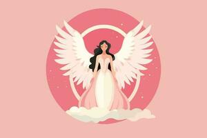 skön fe- med ett änglalik aura illustration, ängel med vingar illustration i rosa bakgrund vektor