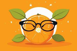 frisch Schnitt Zitrusfrüchte Obst und stilvoll Brille auf Weiß Hintergrund, Auge Brille mit Orangen Illustration vektor