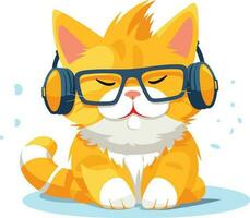 katt lyssnande musik illustration, katt med hörlurar och kyl- glasögon illustration vektor