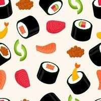 nahtlos Muster von Sushi rollen eben Design Illustration. perfekt verwenden oder Essen Hintergrund oder asiatisch Restaurant Speisekarte vektor