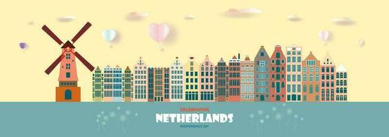 årsdag och firande nederländerna dag i amsterdam. resa landmärke Europa. vektor