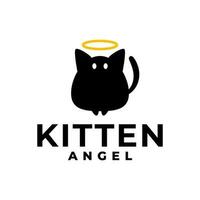 Katze Silhouette Illustration mit Engel Symbol Logo. Logo zum irgendein Geschäft verbunden zu Haustiere oder Katzen. vektor