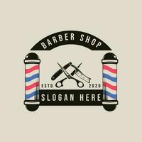 Barbier Geschäft Vektor Vorlage Logo Illustration Grafik Design Jahrgang Stil minimalistisch Design.