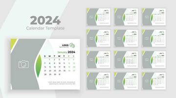 skrivbord kalender mall 2024. vecka Start på söndag. minimalistisk skrivbord kalender 2024 mall, planerare, företag mall vektor