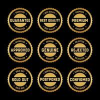 Gold Briefmarke Design einstellen - - Prämie Qualität, garantiert, genehmigt, verkauft aus, verschoben, bestätigt, echt, Original. vektor