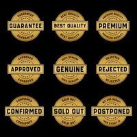 Gold Briefmarke Design einstellen - - Prämie Qualität, garantiert, genehmigt, verkauft aus, verschoben, bestätigt, echt, Original. vektor